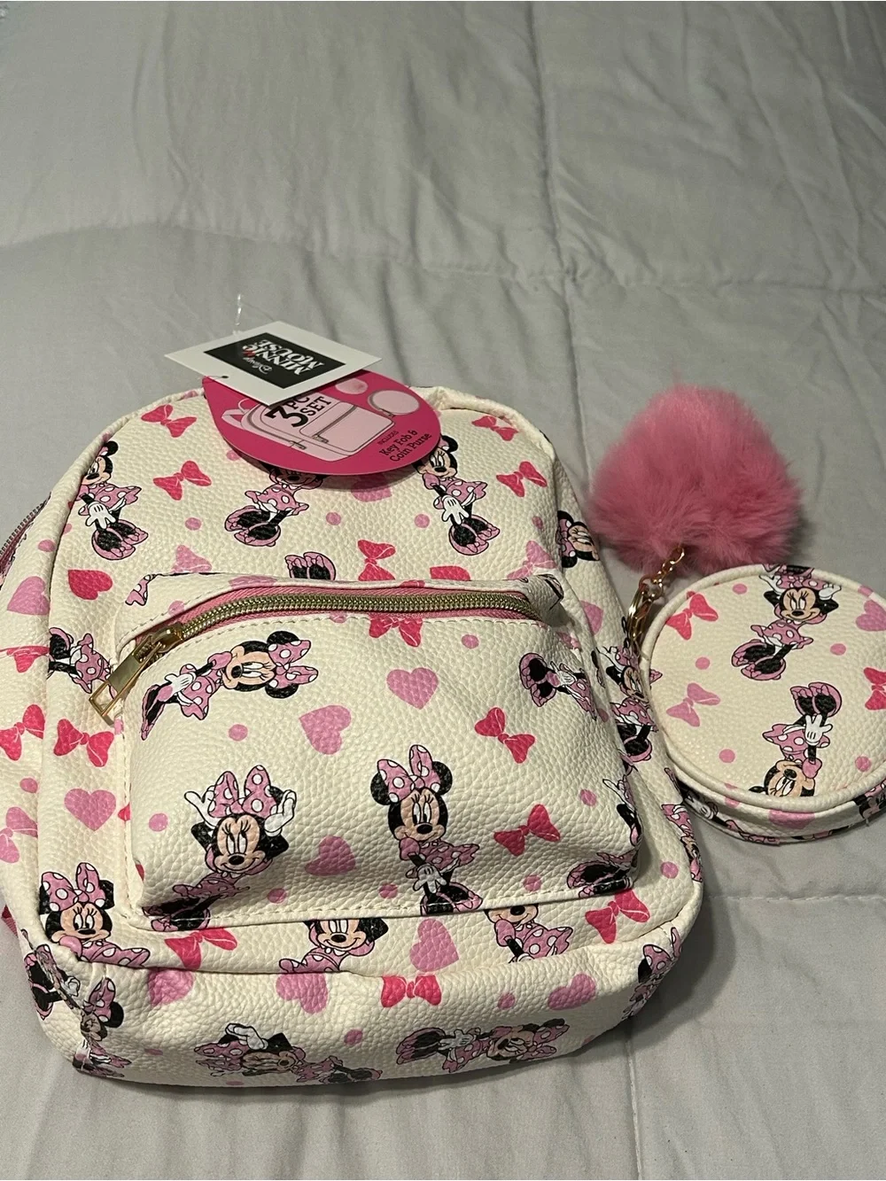 Disney Minnie Mouse Cream and Pink Heart Mini Backpack with Coin Pouch